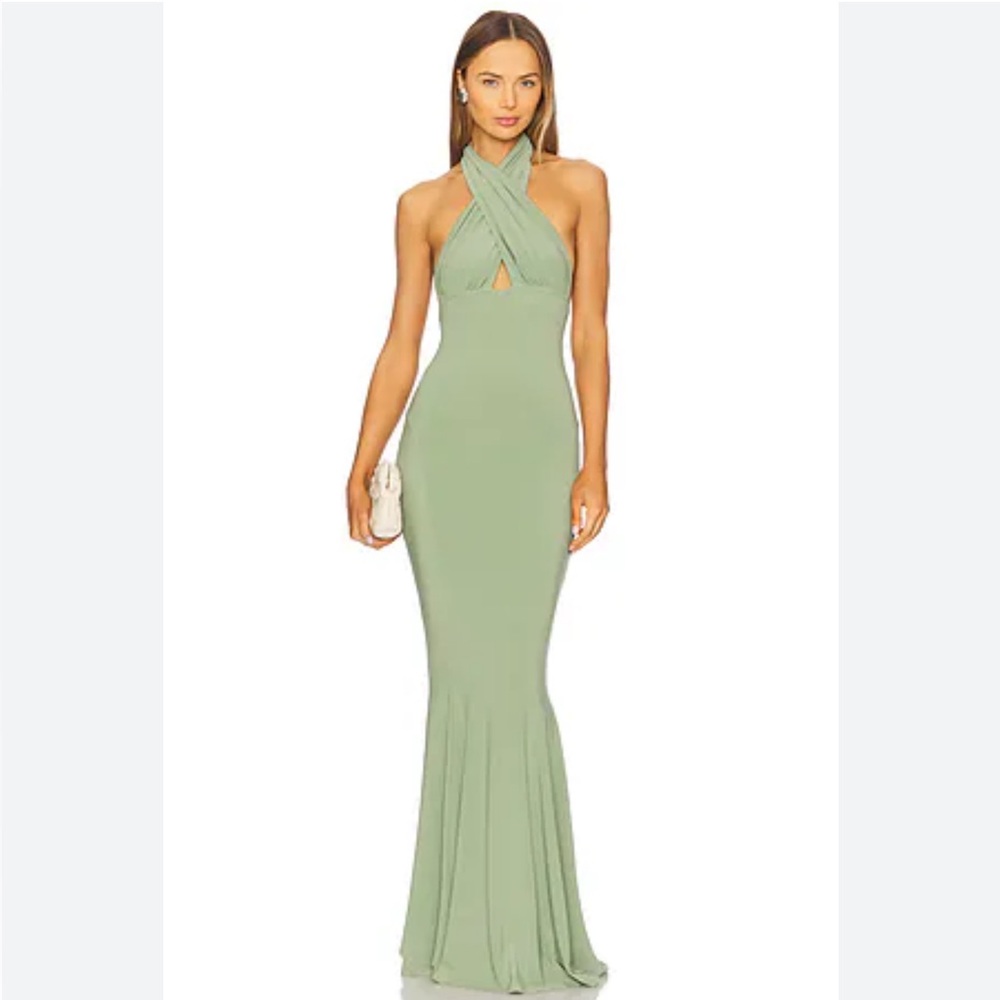 NORMA KAMALI Crossed Halter Fishtail Gown. Size S. BRAND NEW